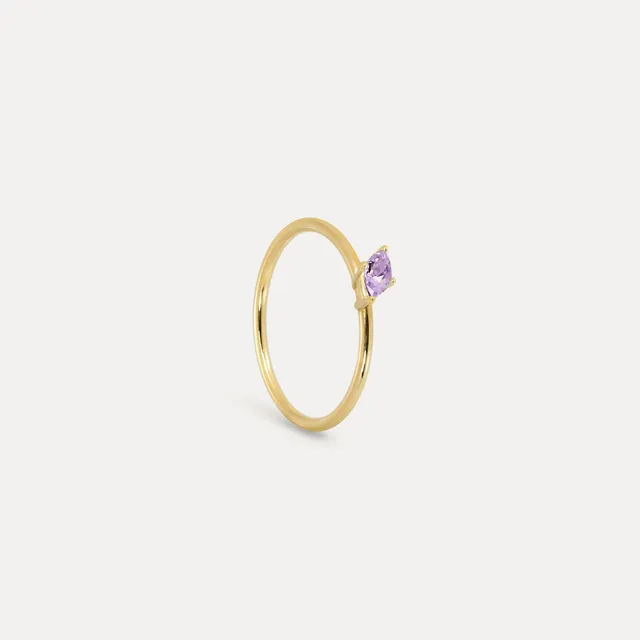 Stilnest Amethyst Navette Solitär Ring 585 Gold Gr 52 lila