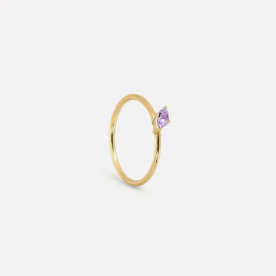 Stilnest Amethyst Navette Solitär Ring 585 Gold Gr 52 lila