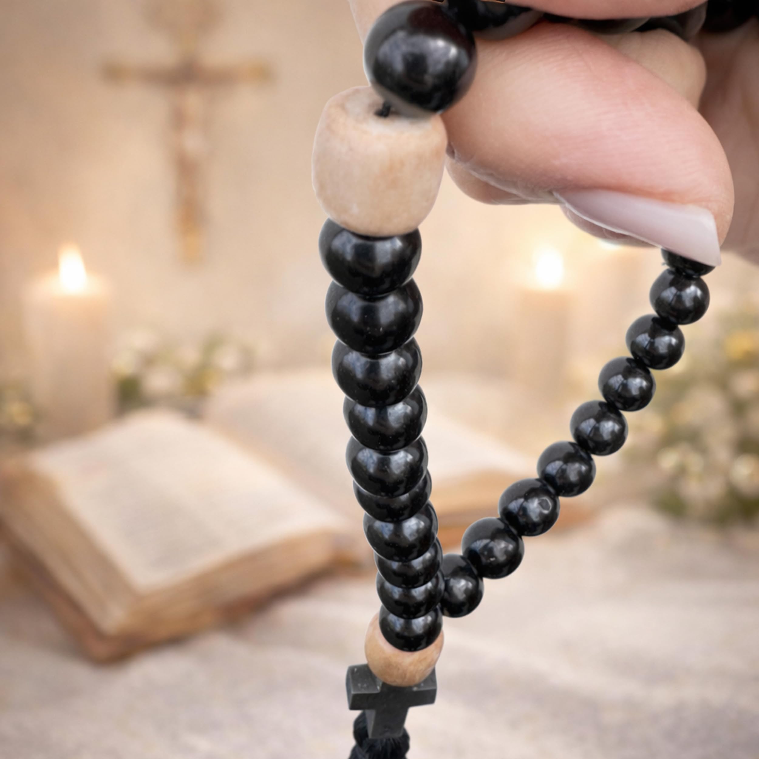 NKlaus Religious Icons Rosenkranz Gebetskette Holz schwarz 30 Perlen