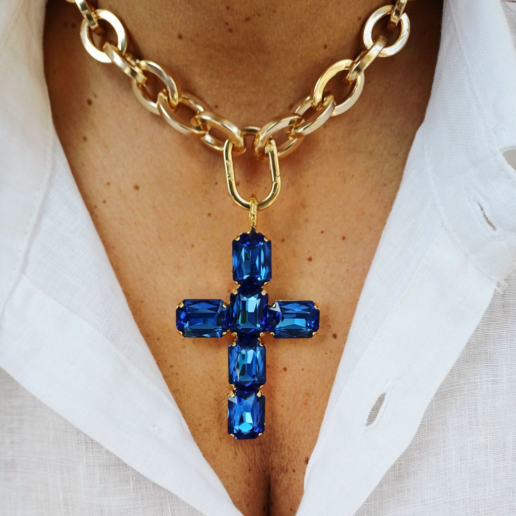 Alevá Bijoux Princess Kreuz Anhänger Gold 7 cm Kristall