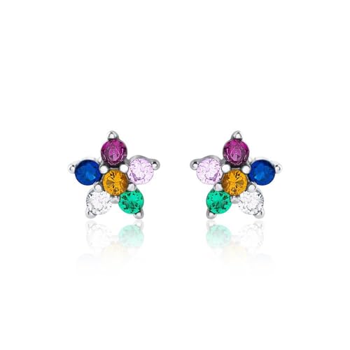 JEWLIX Ohrstecker Blüte 925 Silber Bunte Zirkonia