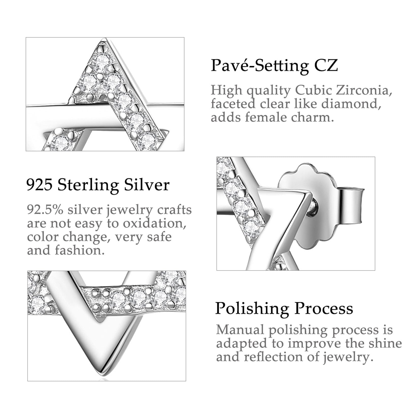 Eudora Harmony Bola Davidstern Ohrstecker 925 Silber CZ