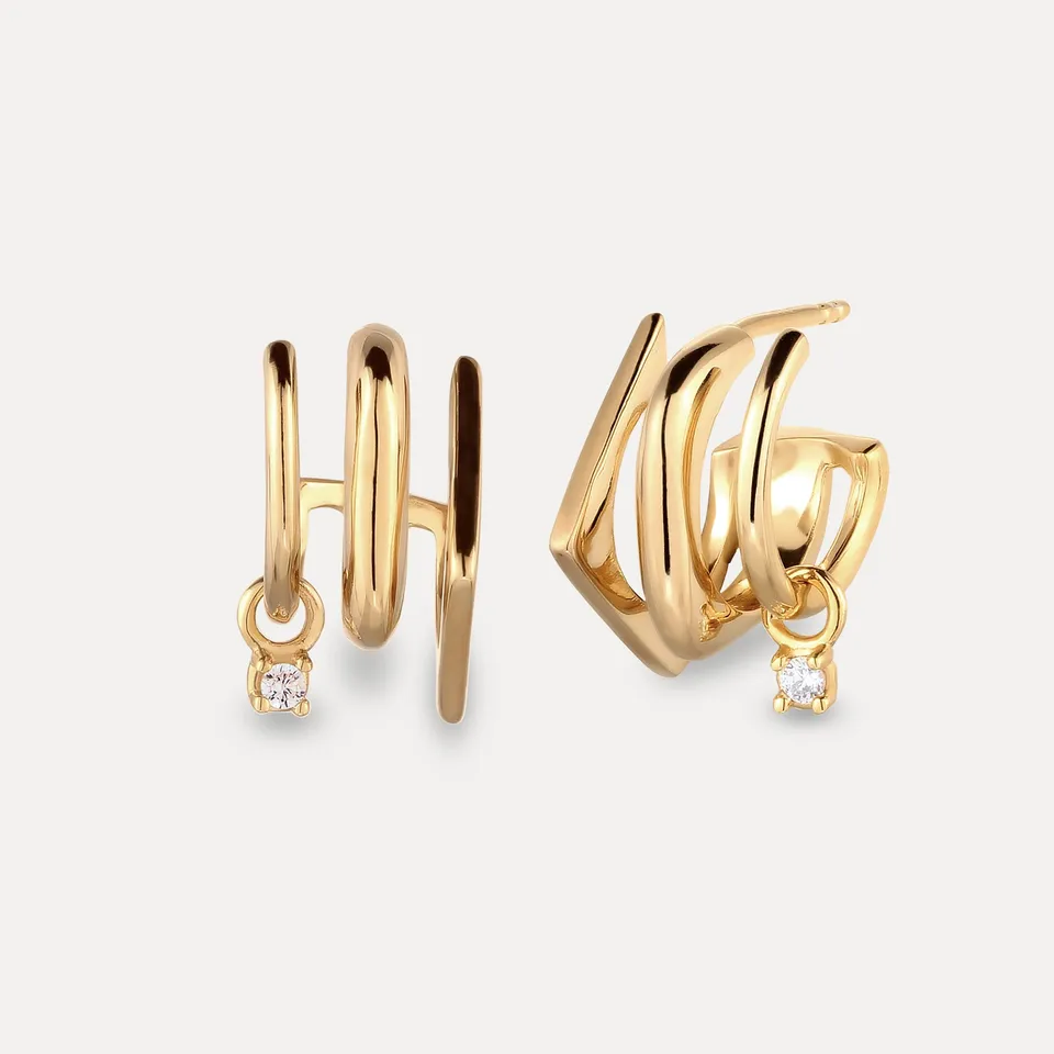 Stilnest Saphir Triple Shape Huggie Ohrringe Gold Vermeil