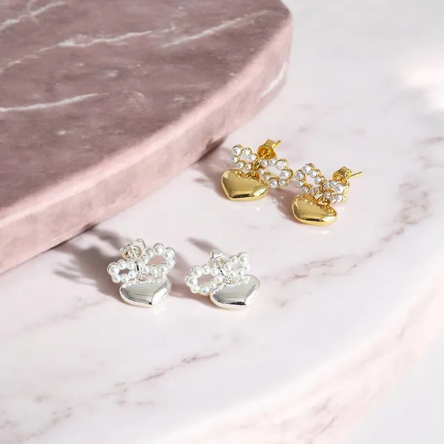 Joy by Corrine Smith Pearl Bow Herz Ohrringe Perlen Gold