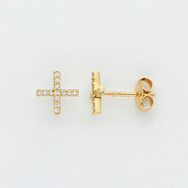 Eugen Rühle Ohrschmuck Kreuz Ohrringe 585 Gelbgold 0,08ct