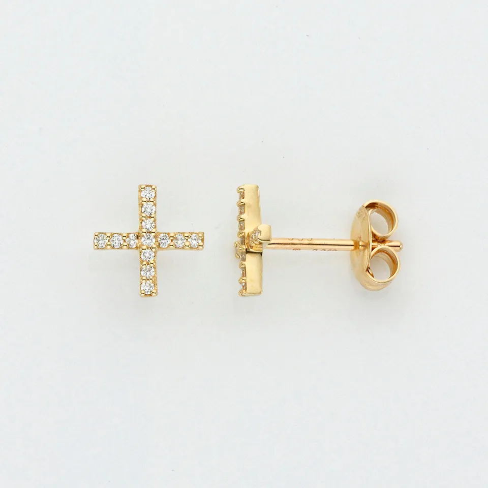 Eugen Rühle Ohrschmuck Kreuz Ohrringe 585 Gelbgold 0,08ct