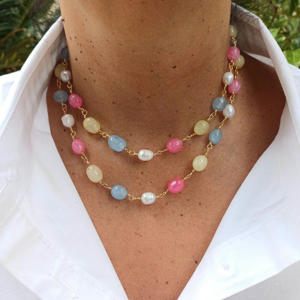 Alevá Bijoux Calliope Halskette Gold Quarz Perle 80 cm