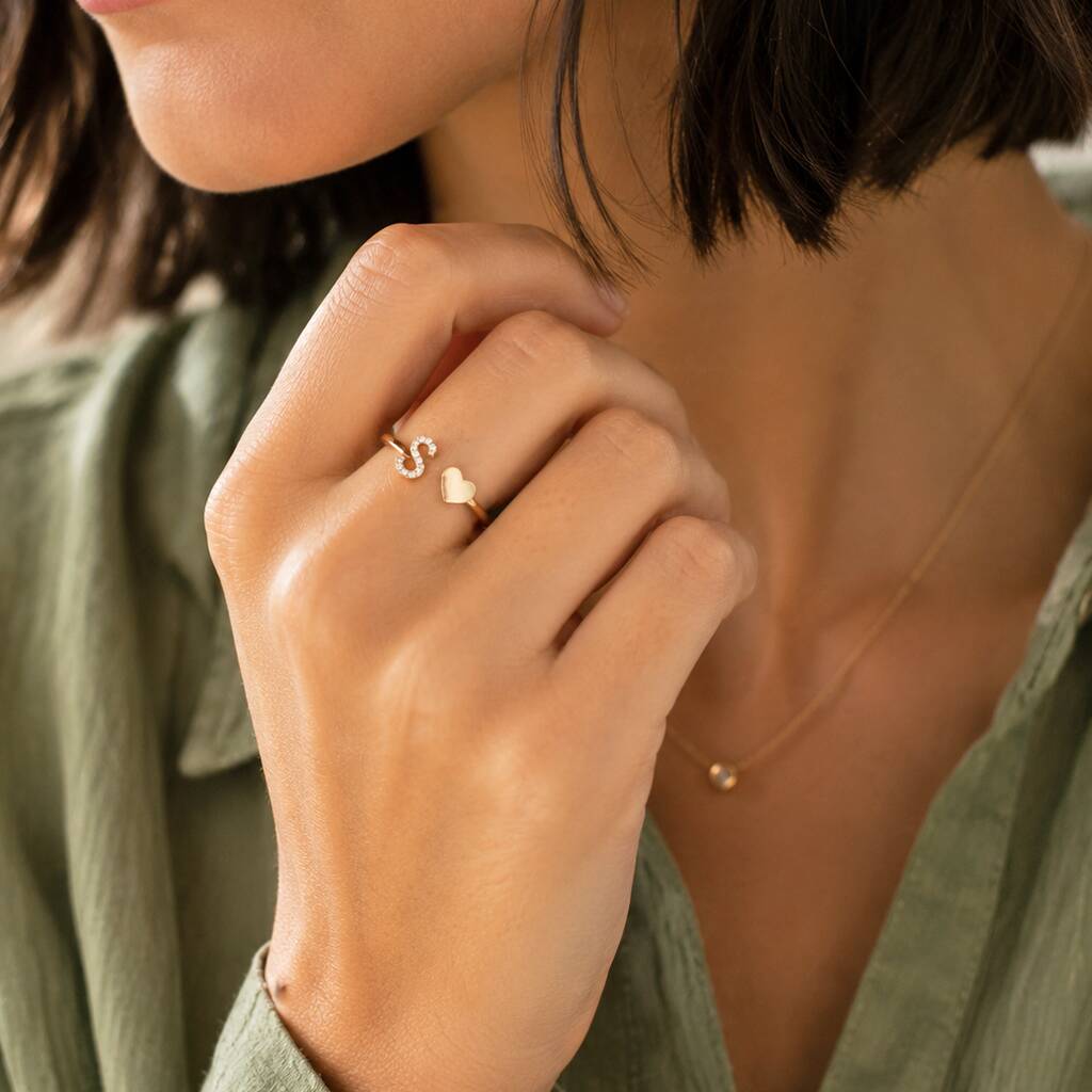 Joy Crystal Initial Heart Ring Silber verstellbar Kristall