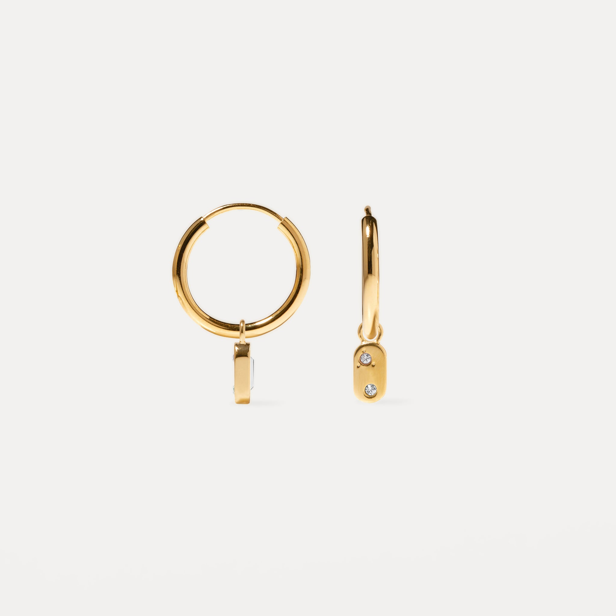 Stilnest Unique Creolen Weiße Kristalle 24k Gold Vermeil 15mm