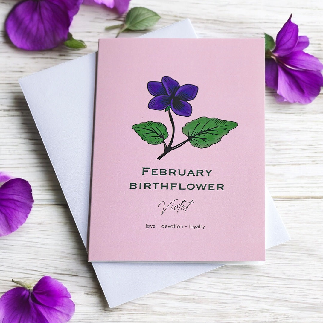 JOY Februar Geburtsblume Grusskarte Veilchen A6