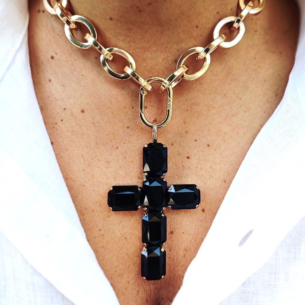 Alevá Bijoux Princess Kreuz Anhänger Gold 7 cm Kristall