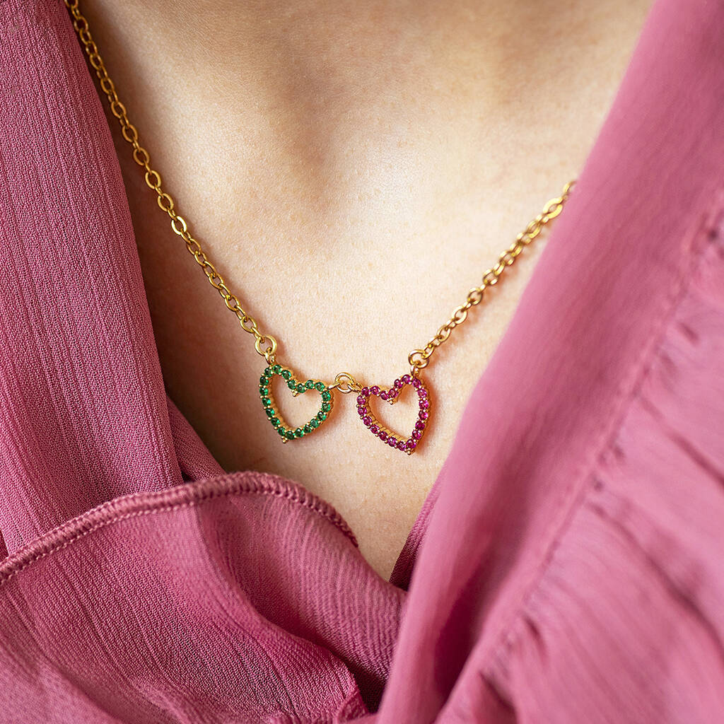 Joy by Corrine Smith Double Heart Geburtsstein Halskette Gold Doppelherz