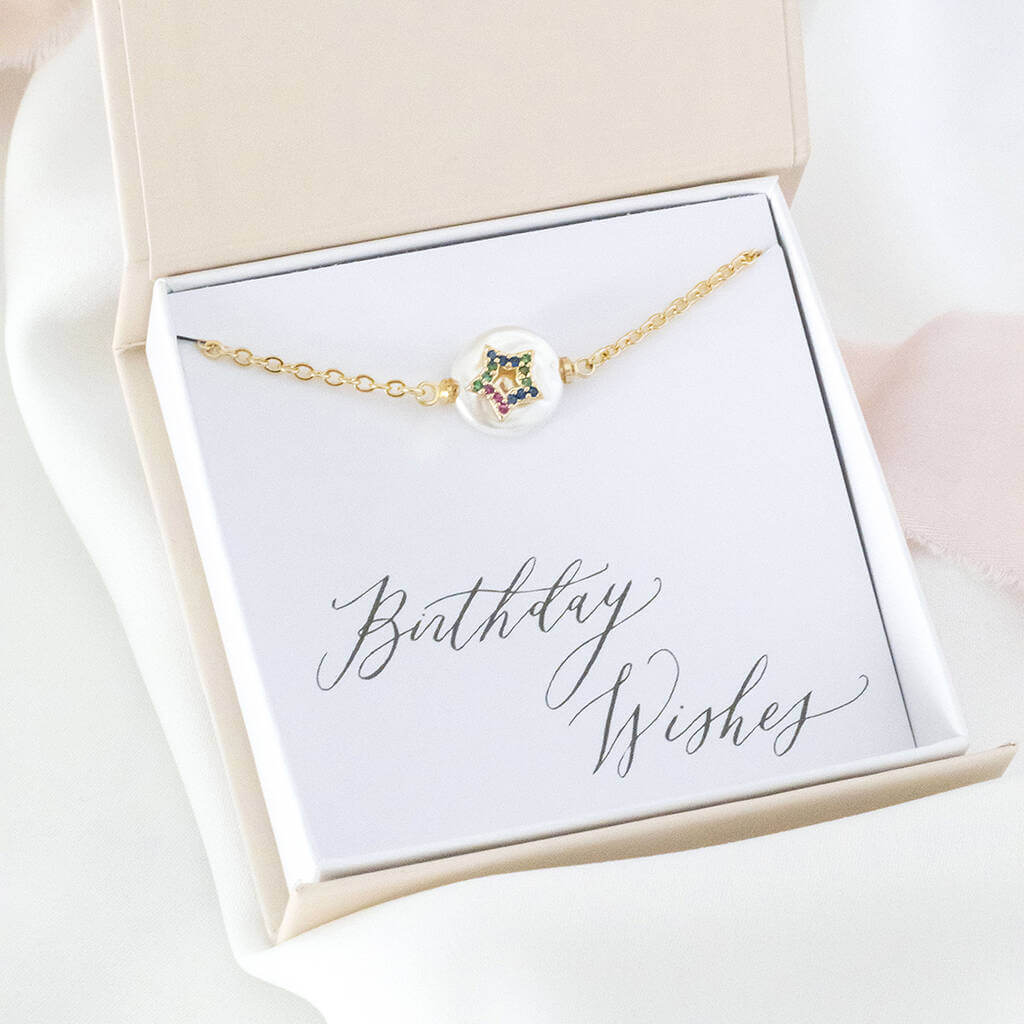 Joy by Corrine Smith Rainbow Star Flat Pearl Halskette Gold Perle