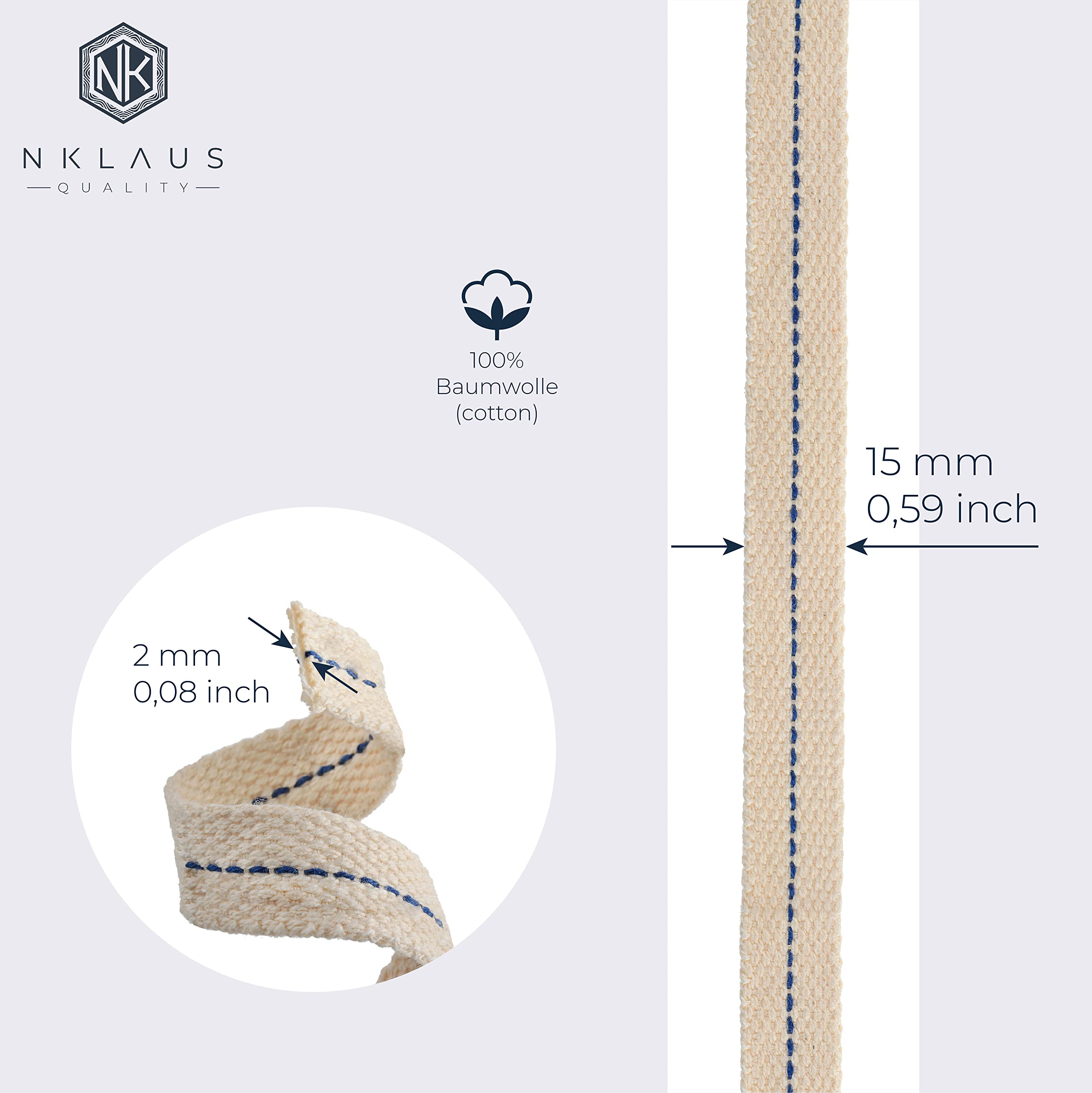 NKlaus Wicks Lampendocht Baumwolle Docht 15mm 1 Meter