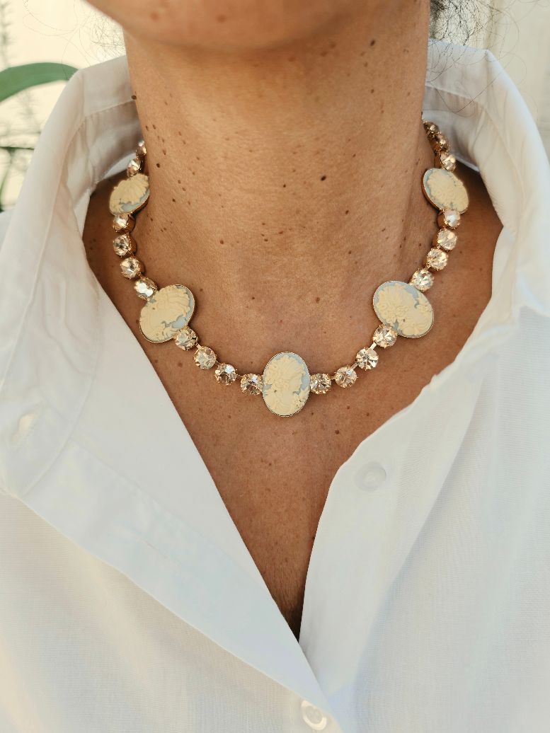 Alevá Bijoux Sissi Halskette vergoldet blaue Cammeen