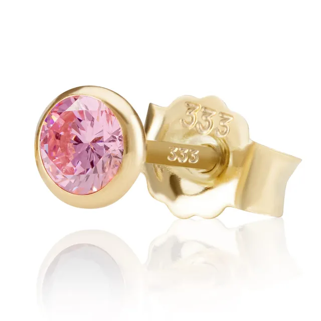 NKlaus Zirkon-Ohrstecker 333 Gelbgold 5mm Pink