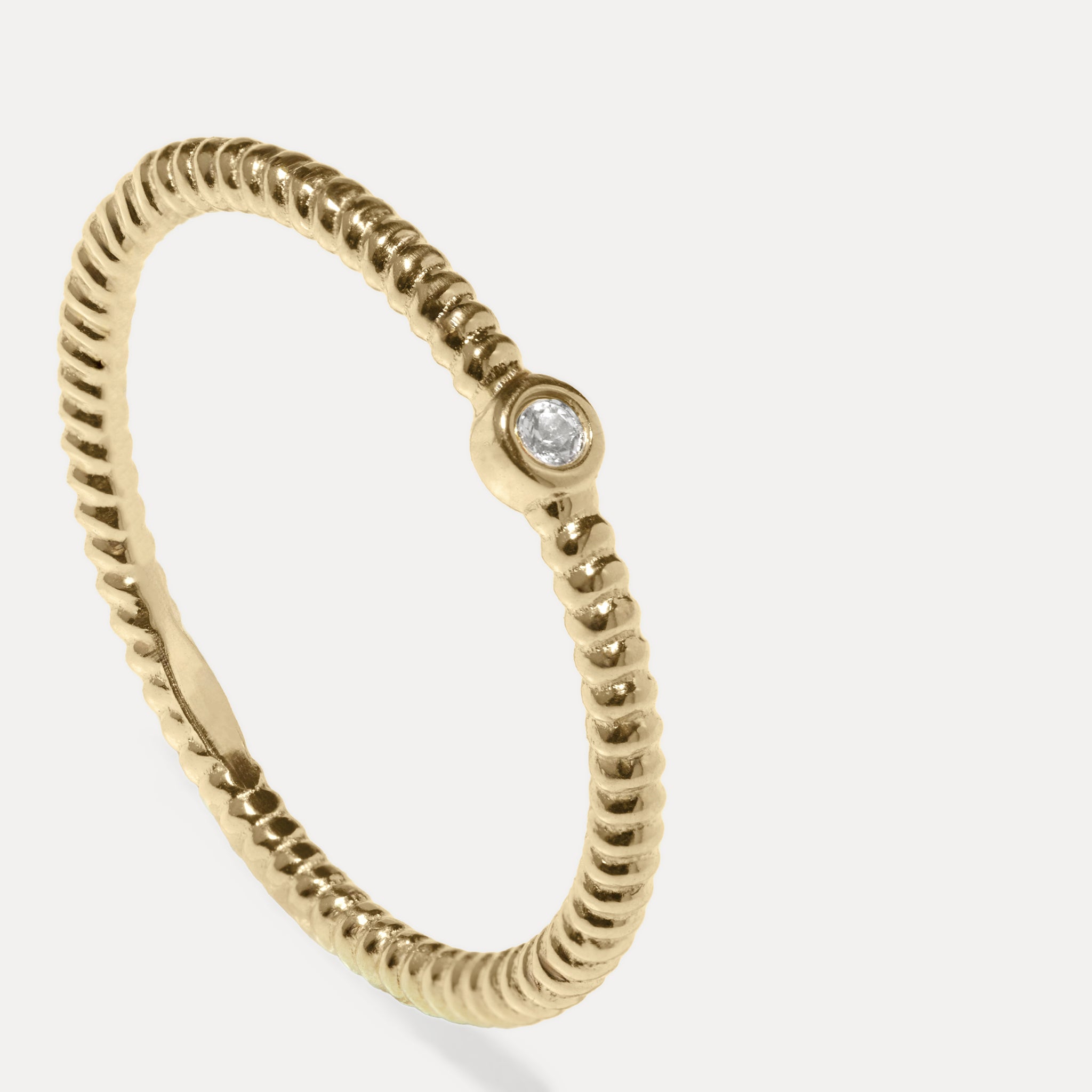 Stilnest Snake Tail Solitär Ring 585 Gold weißer Saphir Gr. 56