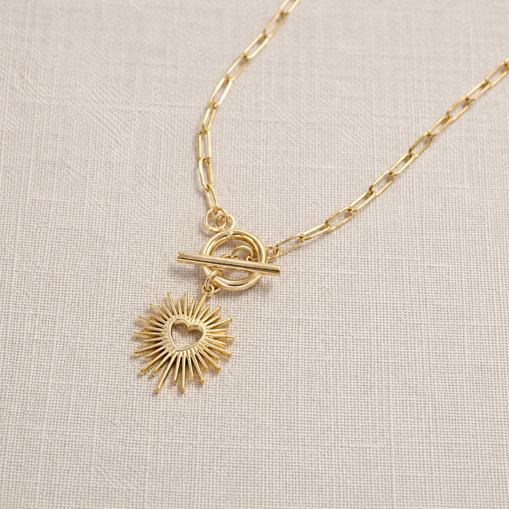 Joy by Corrine Smith Sunburst Heart T Bar Halskette Gold