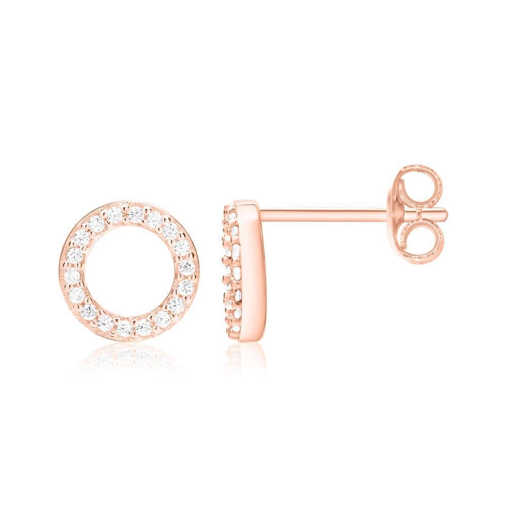 JEWLIX Ohrstecker Kreis Ohrringe Roségold Zirkonia Silber