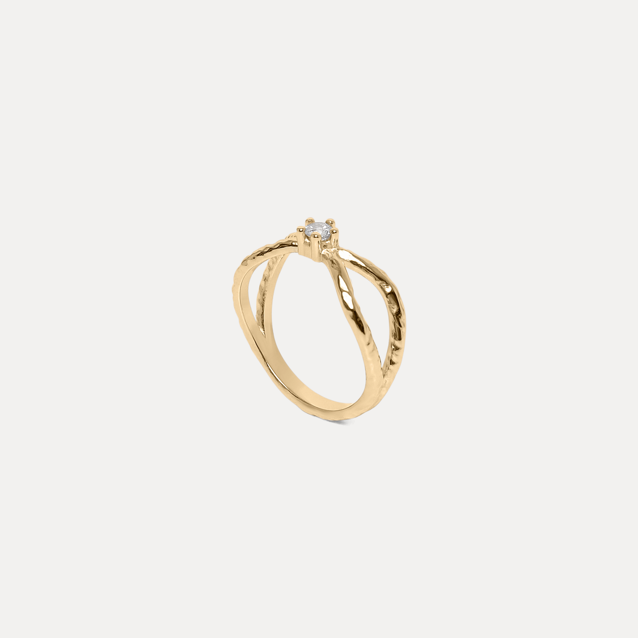 Stilnest Textured Engagement Ring Weißer Saphir 585 Gold
