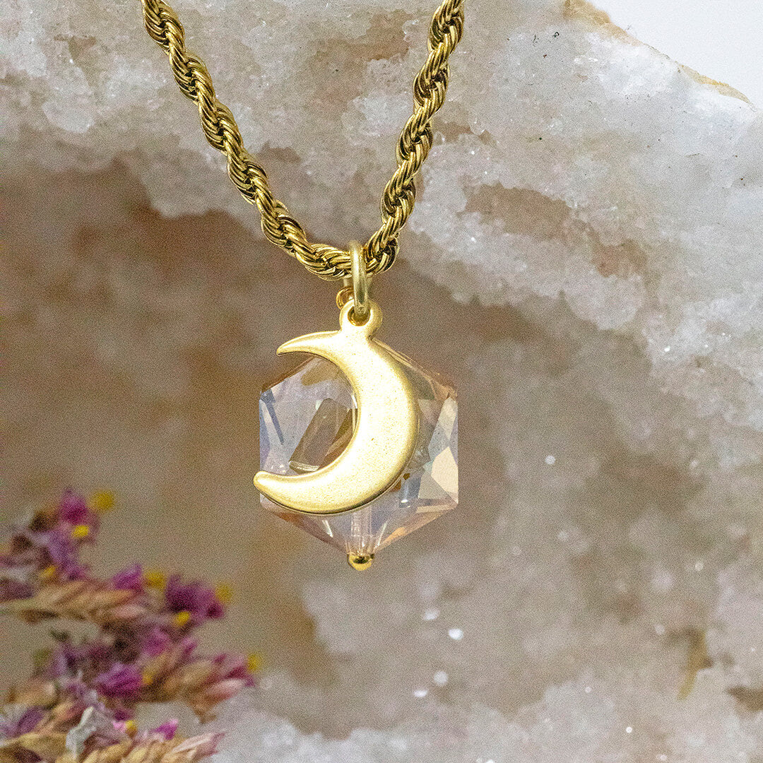 Joy by Corrine Smith Golden Hex Moon Halskette Gold Kristall 40cm