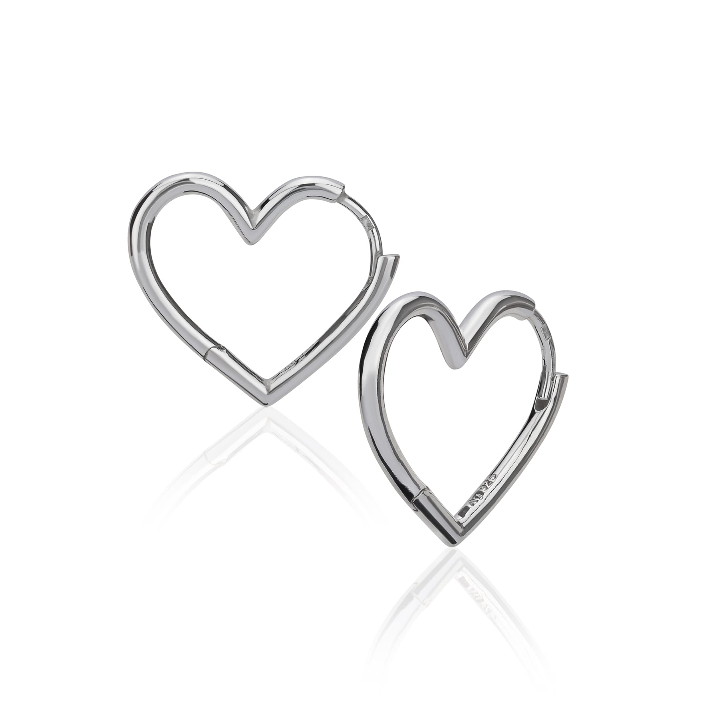 NKlaus Herz Klappcreolen 25mm Silber Ohrringe Damen 1,8mm