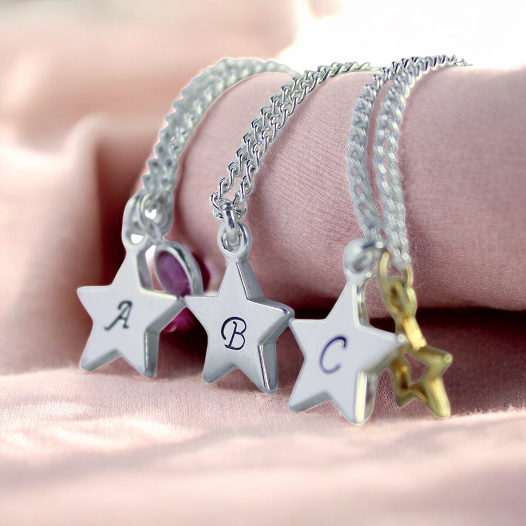 Joy by Corrine Smith Personalised Star Charm Halskette Gold Geburtsstein