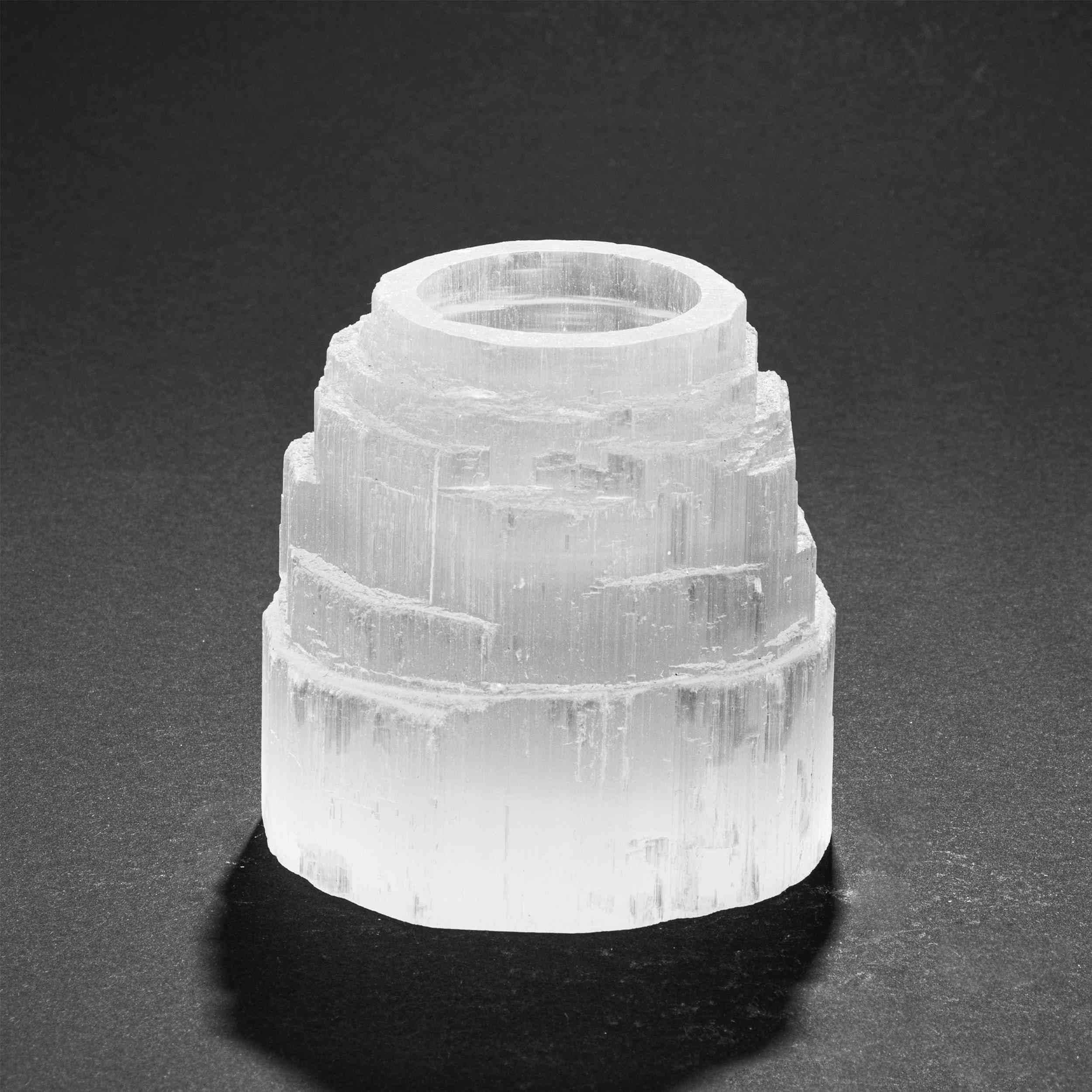 NKlaus Healing Crystals Selenit Eisberg Teelichthalter 8,5 cm 4 Stück weiß