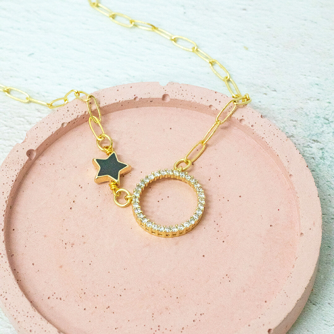 Joy by Corrine Smith Crystal Moon Halskette Gold Stern Kristall