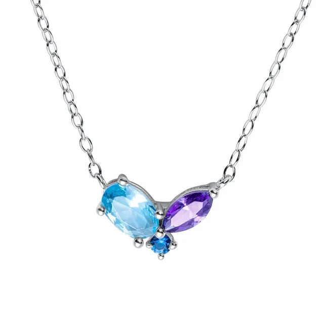 JEWLIX Halskette 925er Silber Zirkonia blau-lila floral