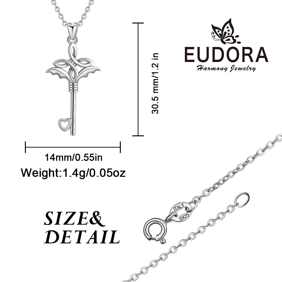 Eudora Harmony Bola Herz Schlüssel Halskette Silber 45,7 cm