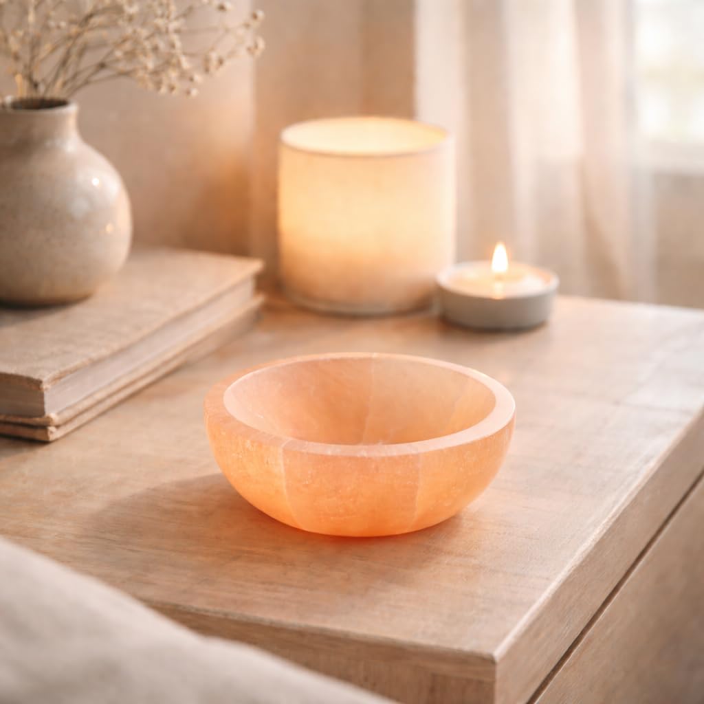 NKlaus Healing Crystals Pfirsich-Selenit-Schale 10 cm Kristallschale rund
