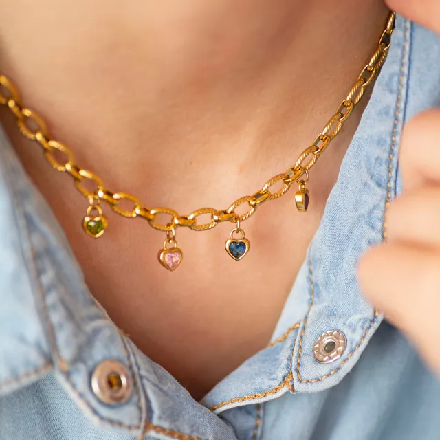 Joy by Corrine Smith Chunky Family Birthstone Heart Charm Halskette Gold