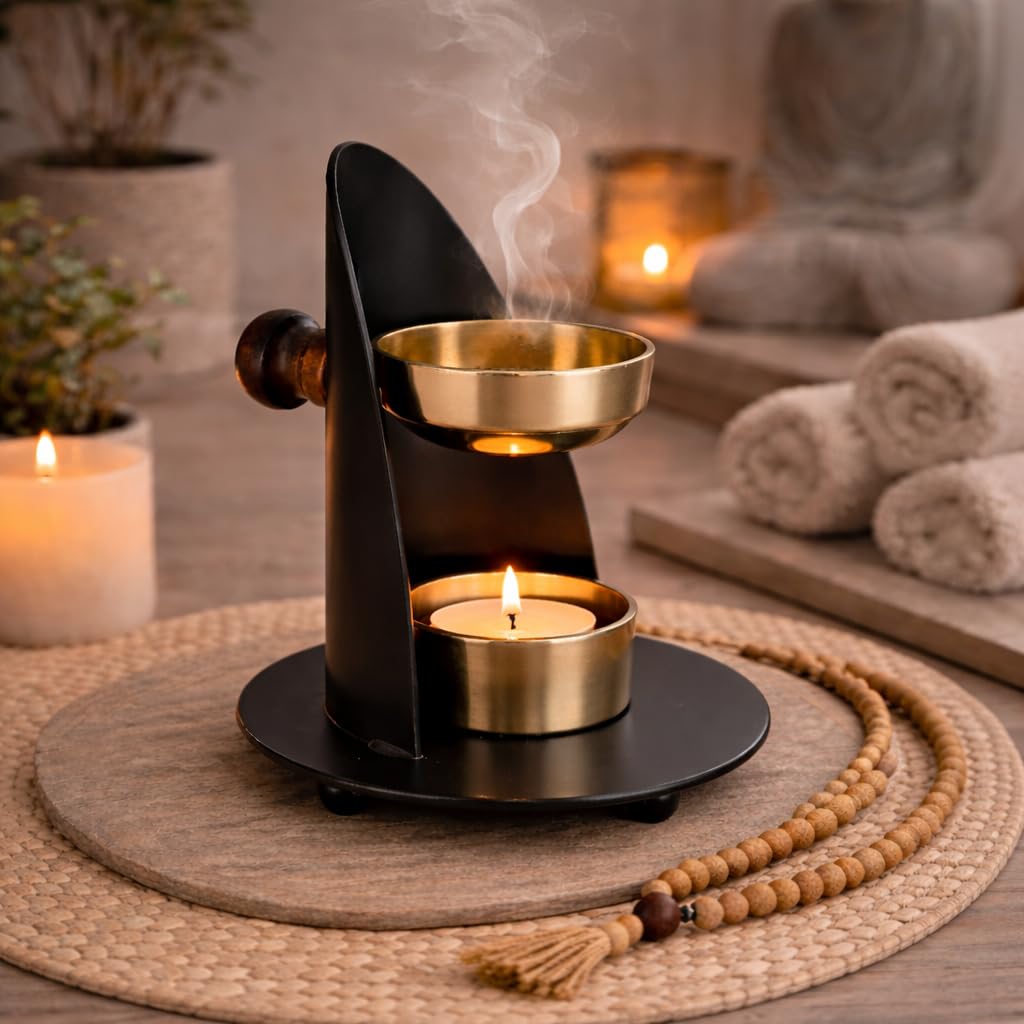 NKlaus Home Scents Weihrauchbrenner Gold Räuchergefäß 14cm verstellbar