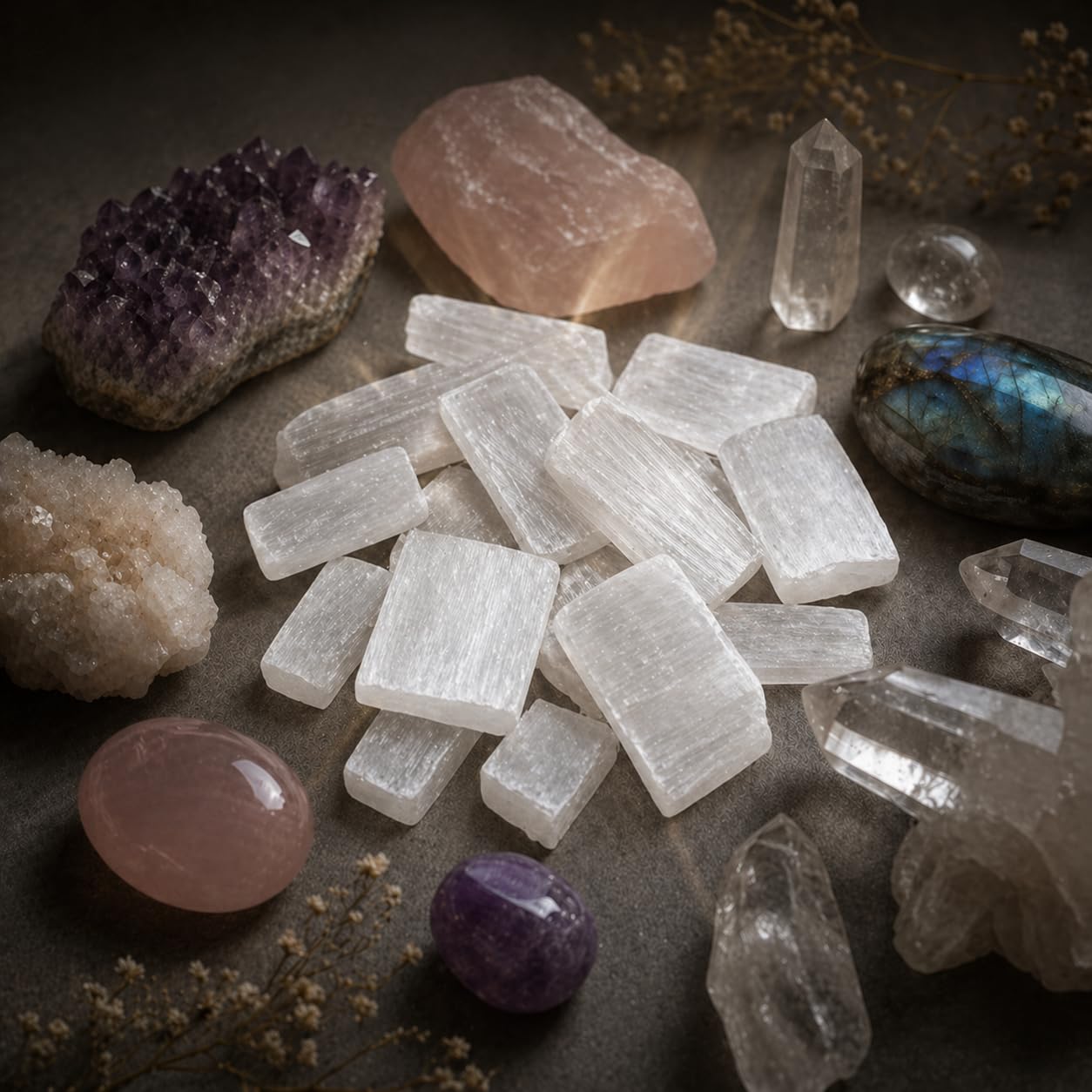 NKlaus Healing Crystals Selenit-Rohsteine 900g Heilsteine