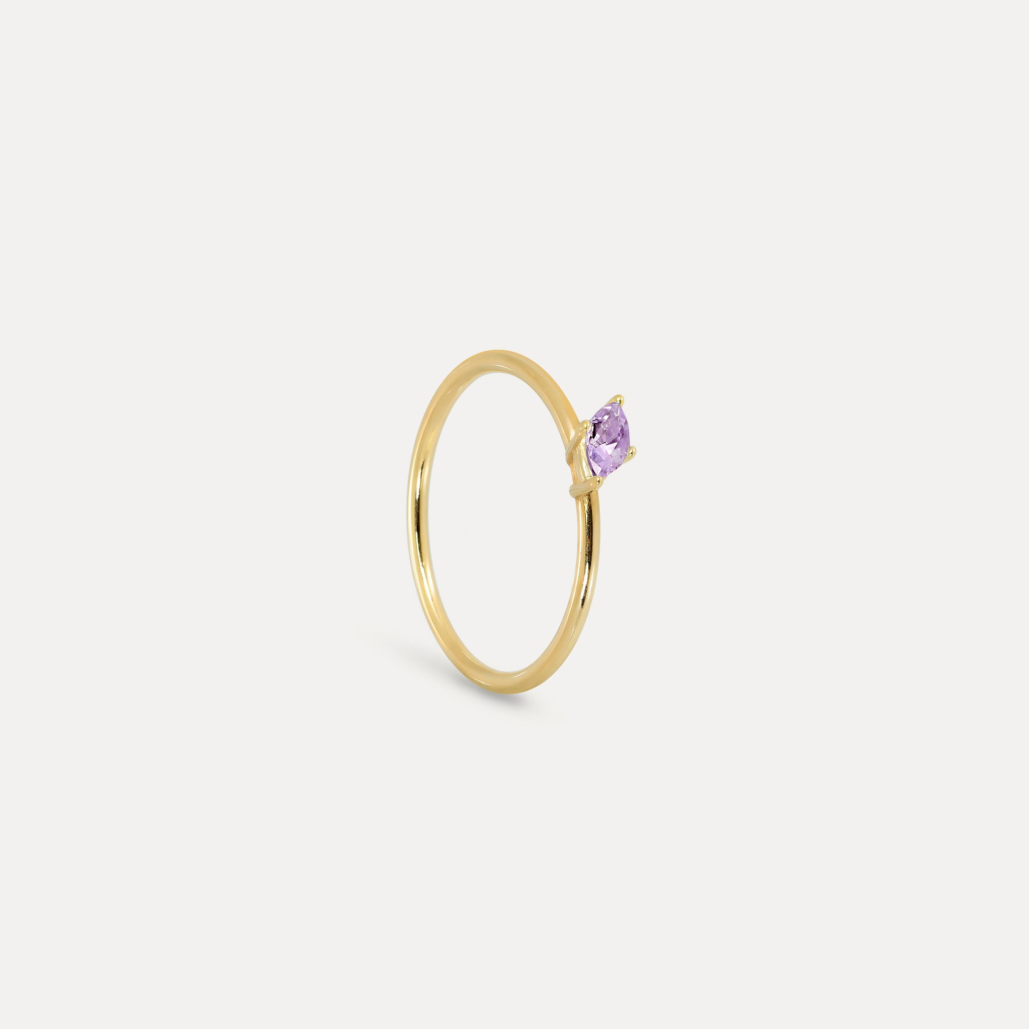 Stilnest Amethyst Navette Solitär Ring 585 Gold Gr 52 lila