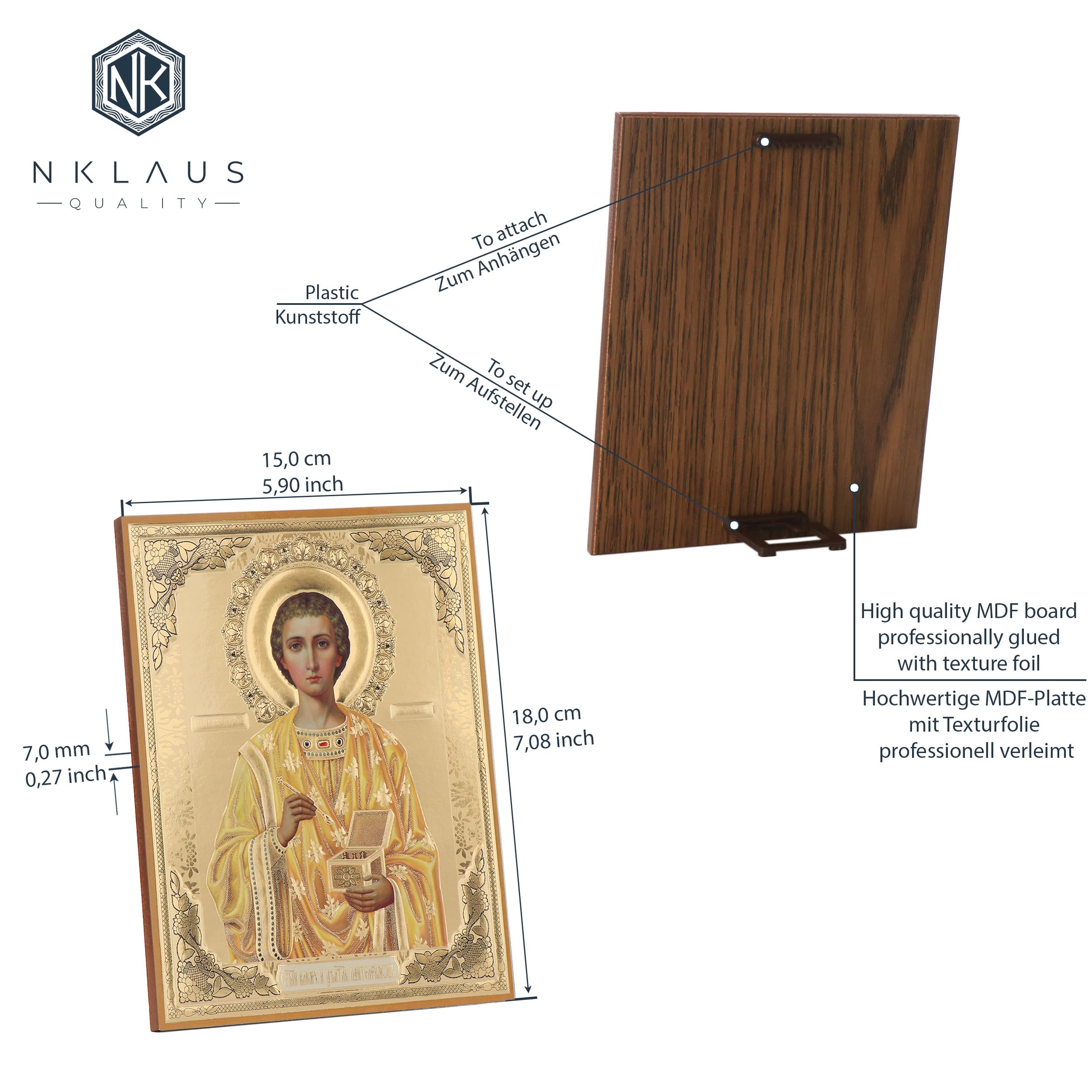 NKlaus Religious Icons Heiliger Pantaleon Ikone Holz 15x18cm