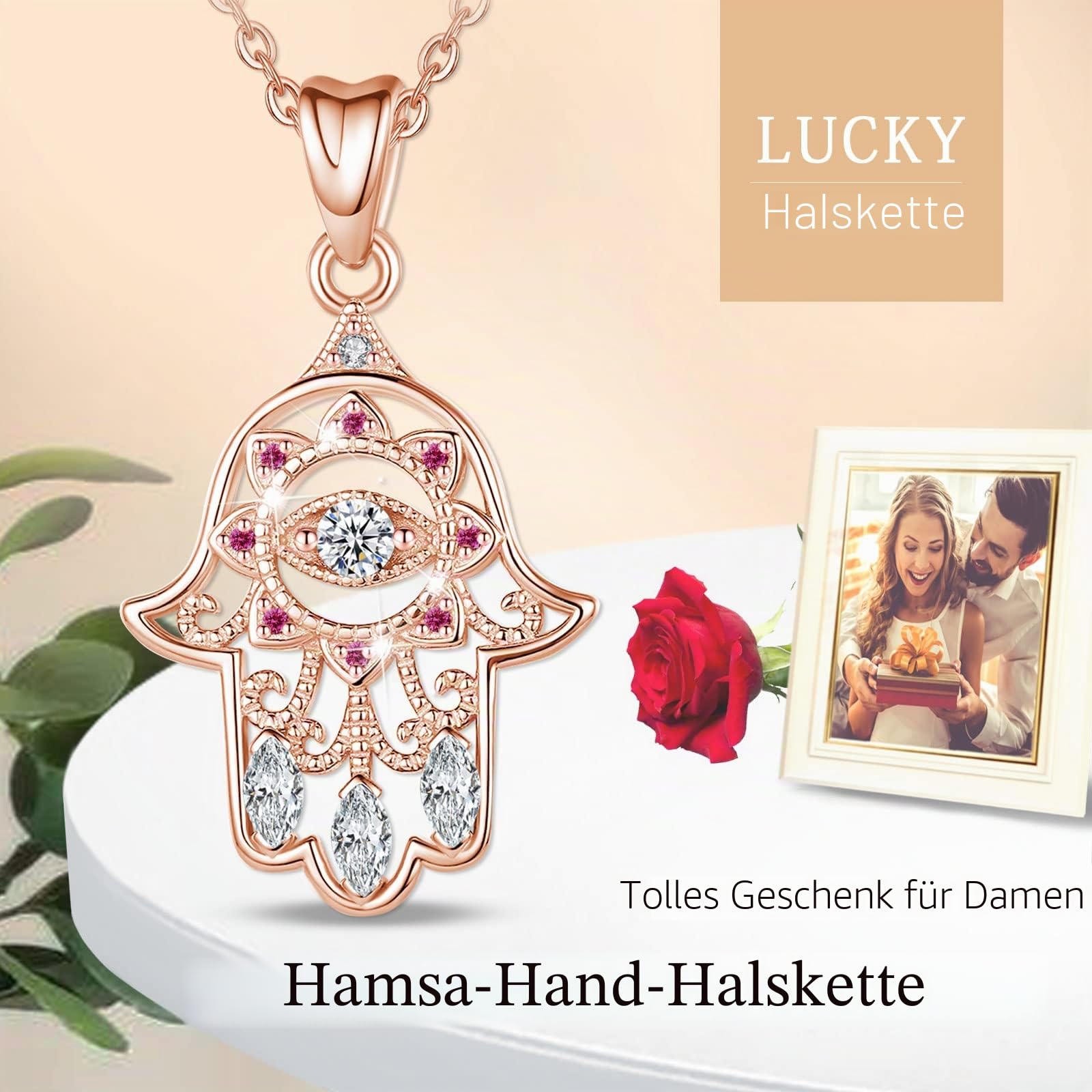 Eudora Harmony Bola Hamsa Hand Halskette Silber 925 Roségold