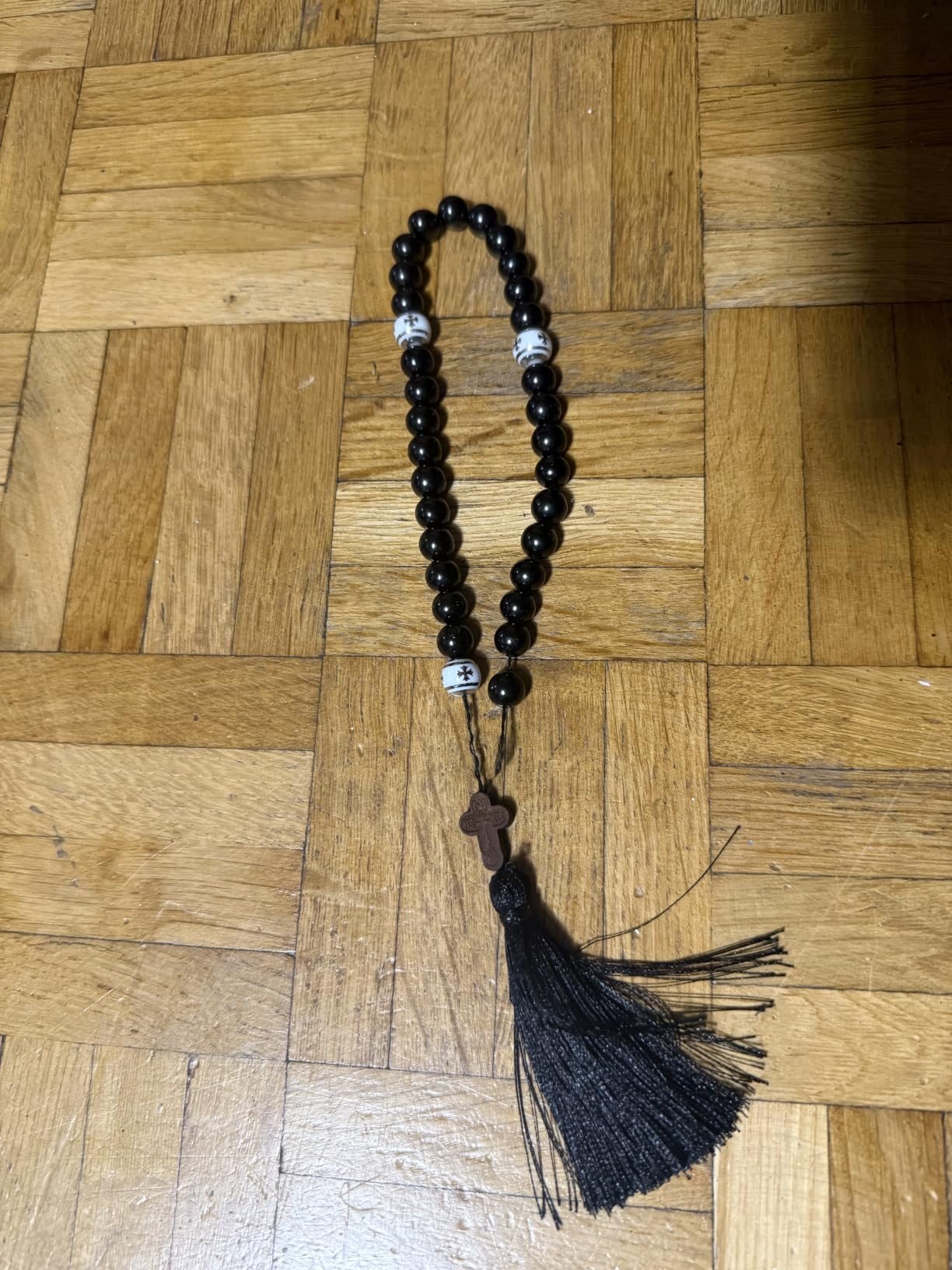 NKlaus Religious Icons Rosenkranz Gebetskette Holz schwarz 30 Perlen