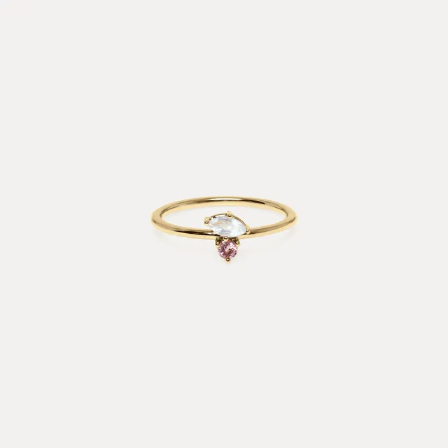Stilnest Joy Solitär Ring 585 Gold Mondstein Turmalin 52