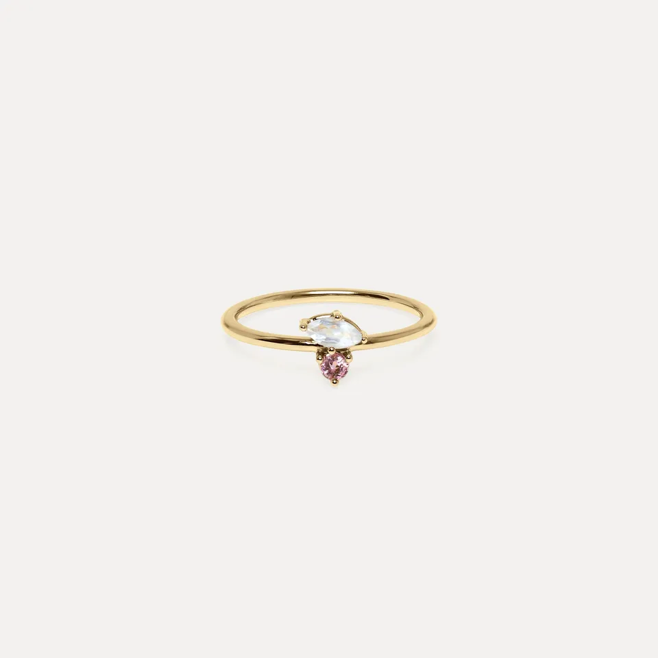 Stilnest Joy Solitär Ring 585 Gold Mondstein Turmalin 52