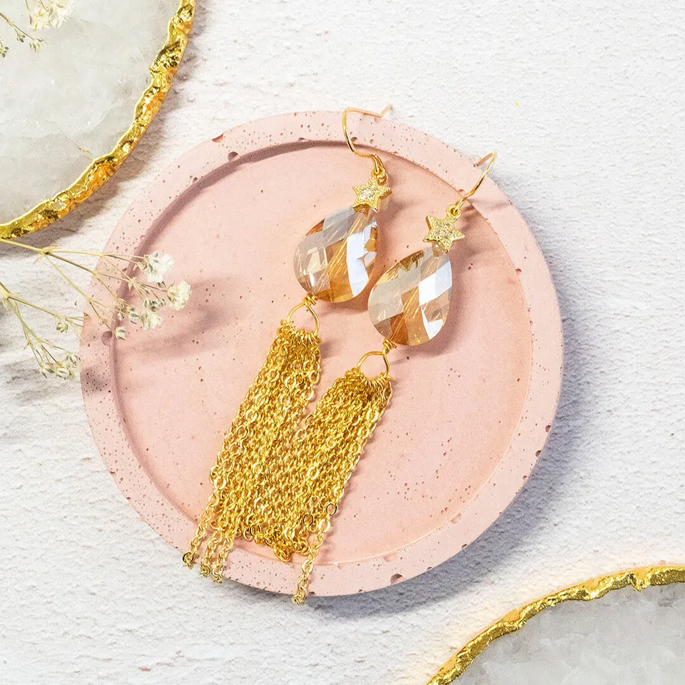 Joy Canopus Crystal Ohrringe Gold Topas Tropfen 9cm