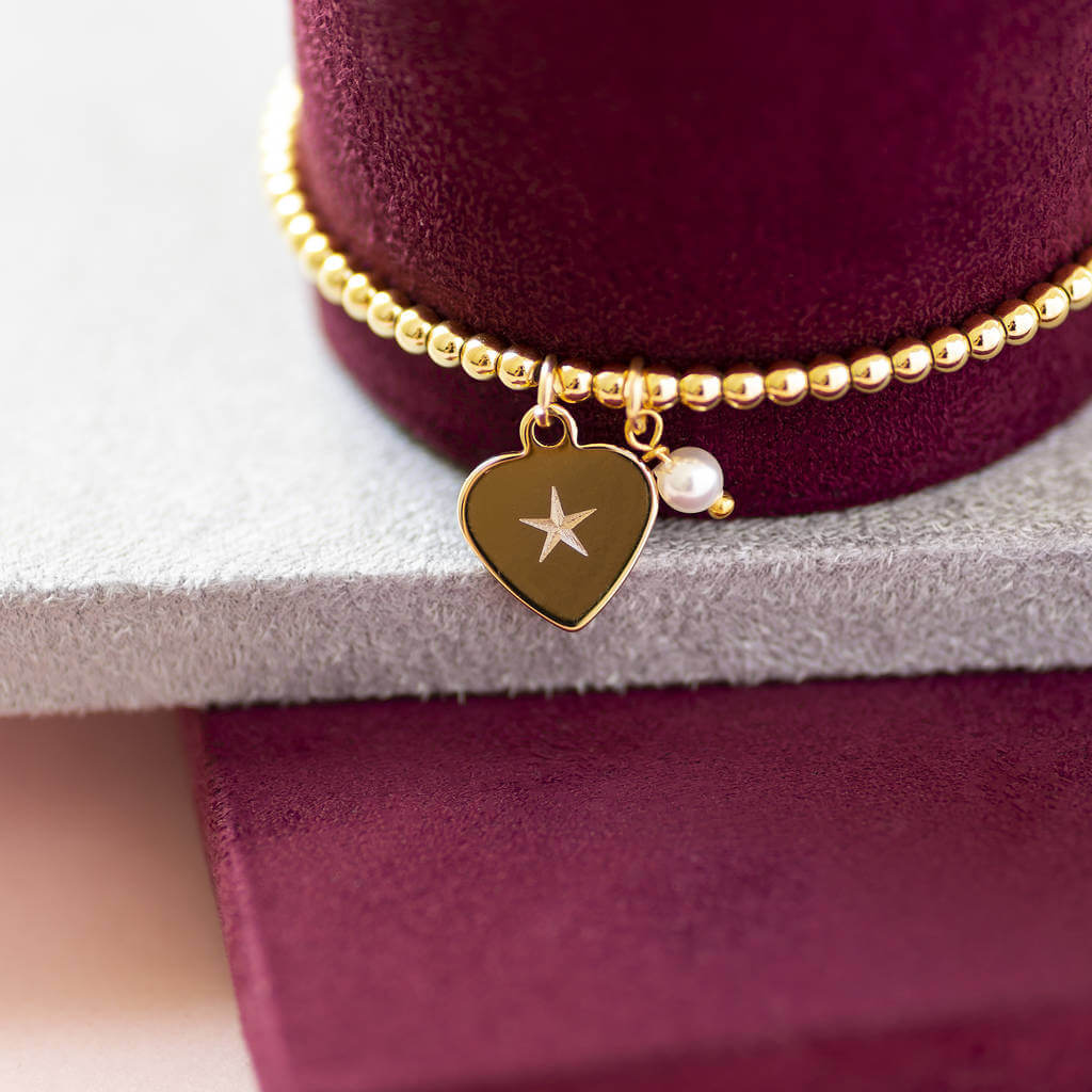 Joy by Corrine Smith Heart Star Pearl Charm Armband Gold Perle