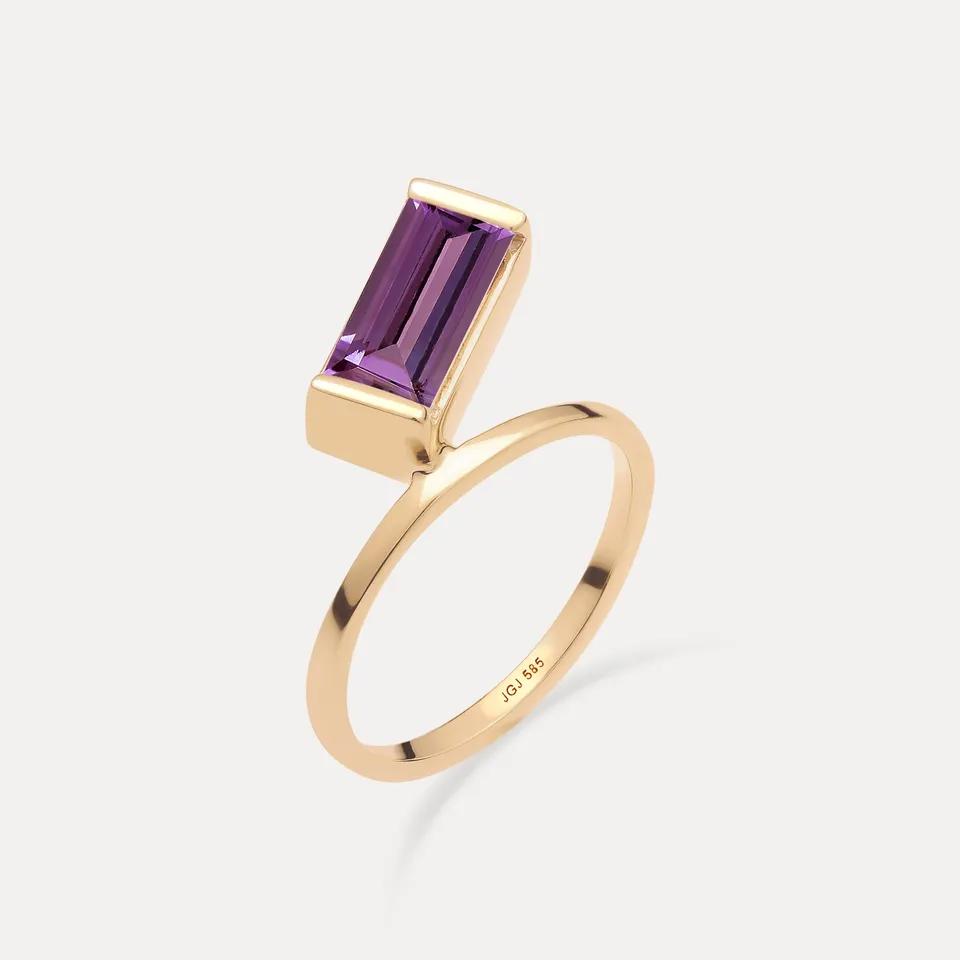 Stilnest Balance Baguette Ring Amethyst 585 Gold Gr 54 violett