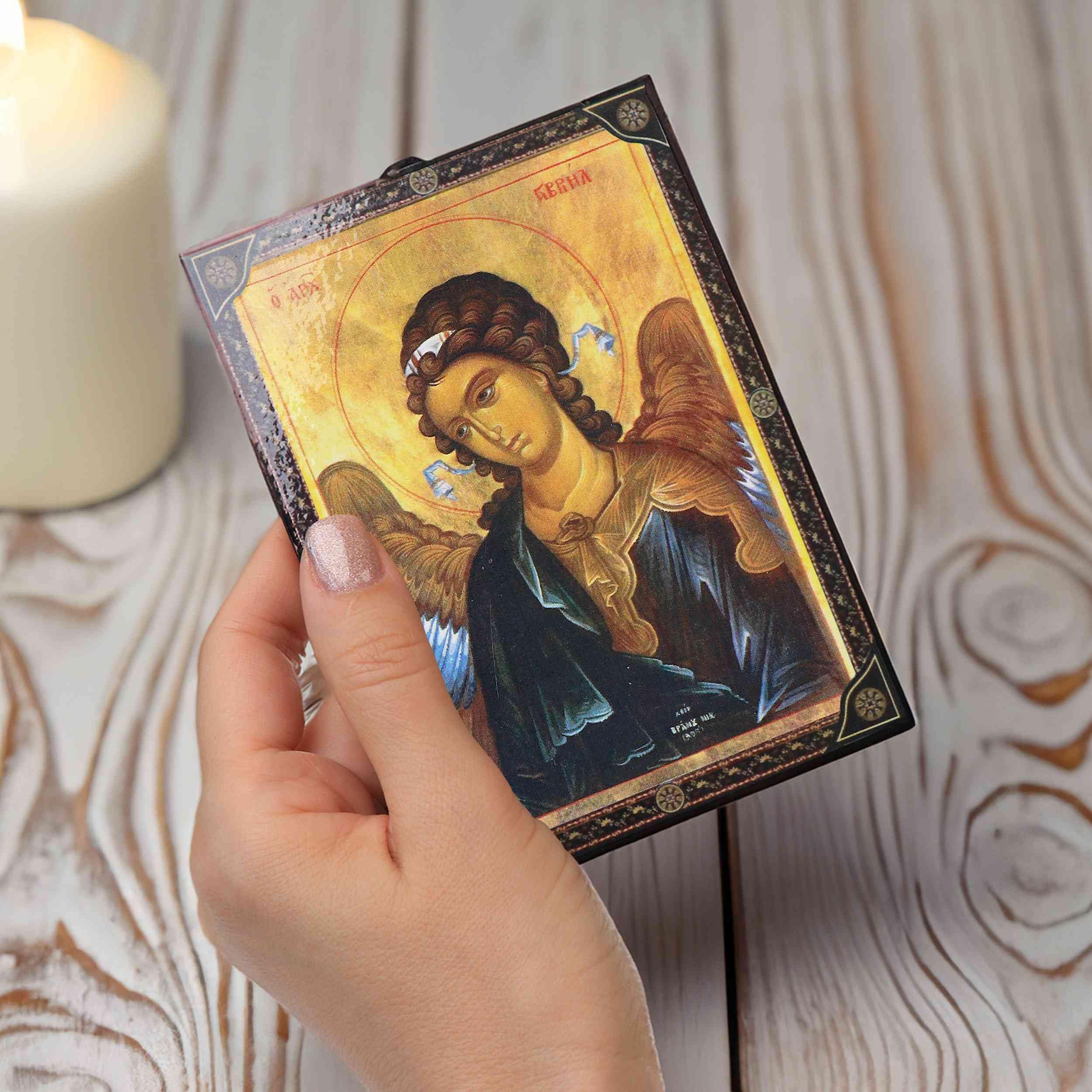 NKlaus Religious Icons Erzengel Gabriel Ikone Holz 9,7x13,5cm
