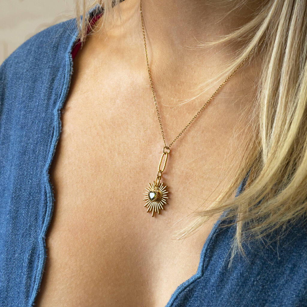 Joy Birthstone Heart Starburst Halskette Gold 2cm