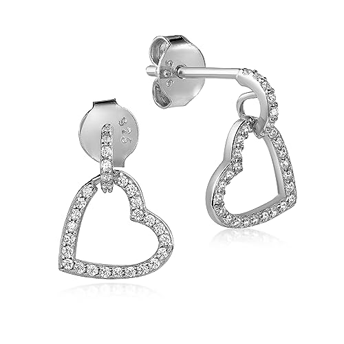 NKlaus Jewellery Ohrstecker Herz 925 Silber vergoldet Zirkonia 13x10mm Gold