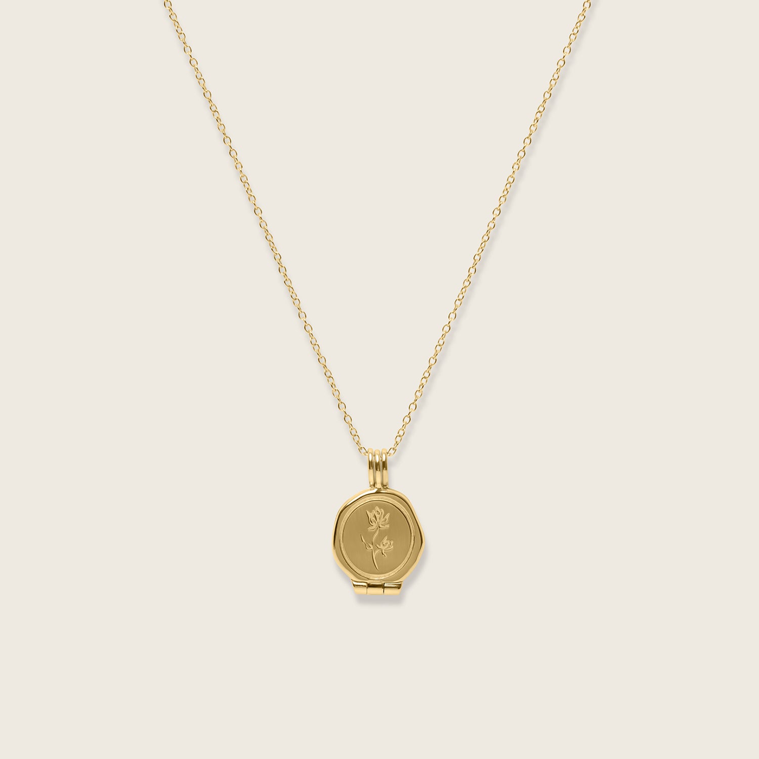 Stilnest Floral Seal Medaillon Kette Gold Vermeil 45 cm