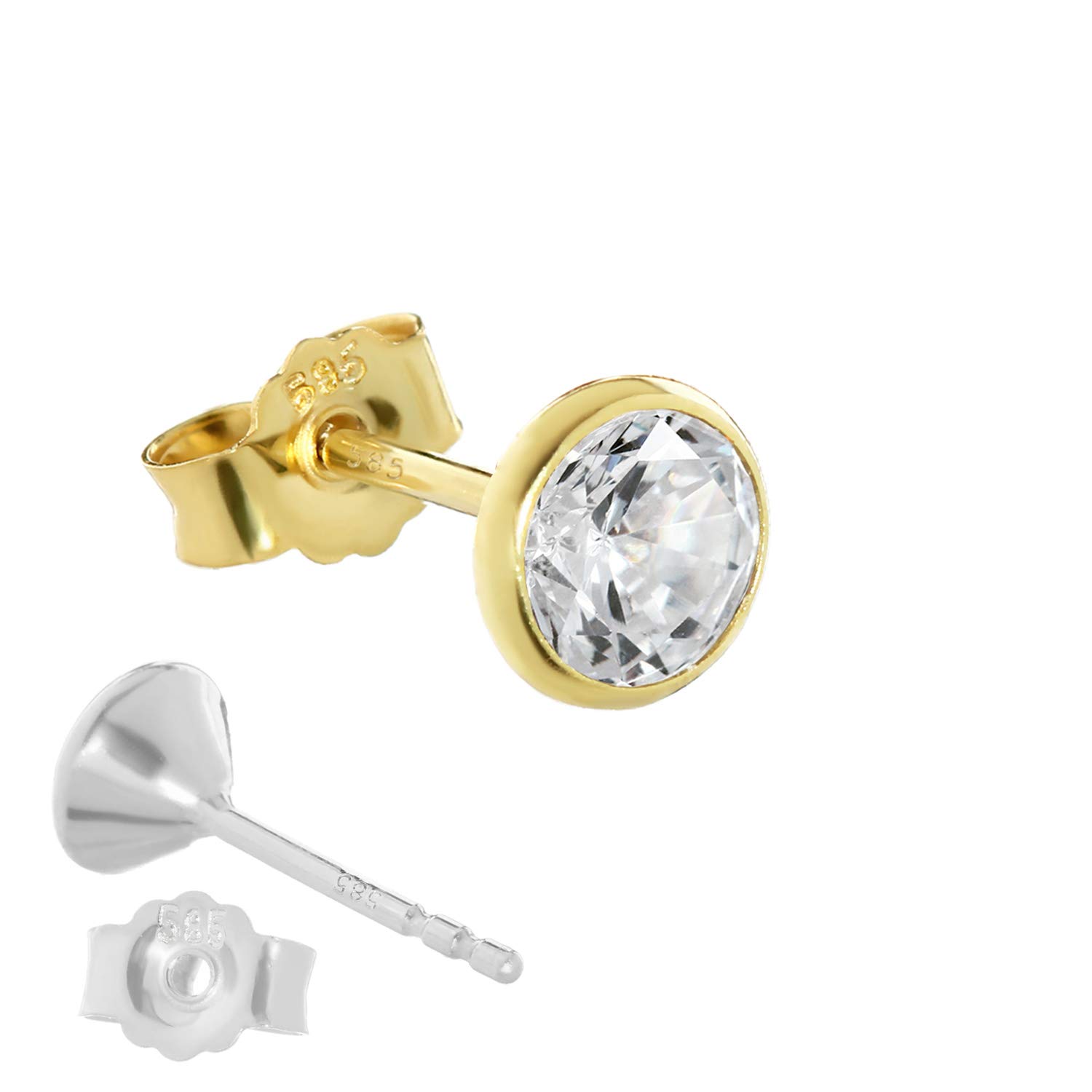 NKlaus Jewellery Ohrstecker 585 Gelbgold Ohrringe 5,5mm Zirkonia