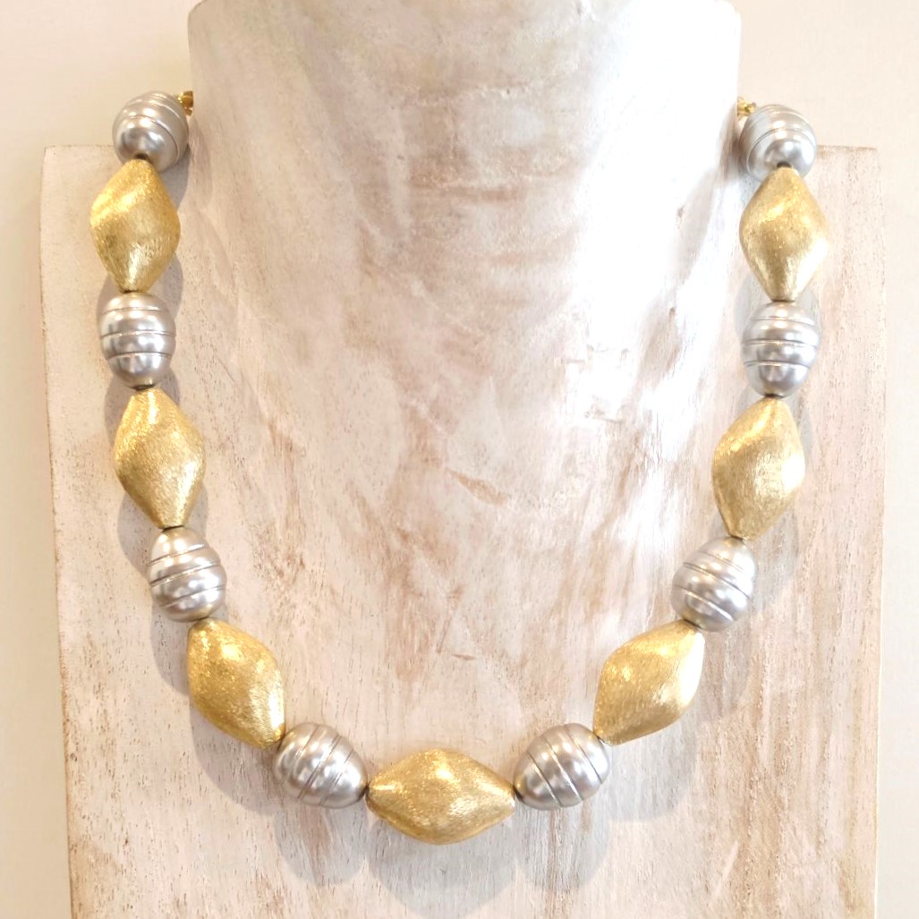 Alevá Bijoux Paola Perlen Halskette Silber Gold 38-44 cm